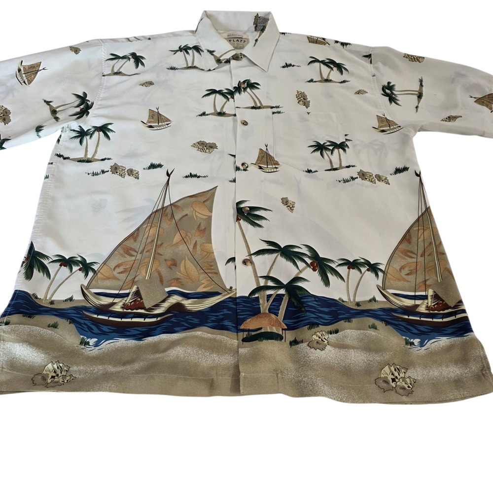 Splatt Button Up Shirt Men White XL Microfiber Point Collar Hawaiian Summer Top